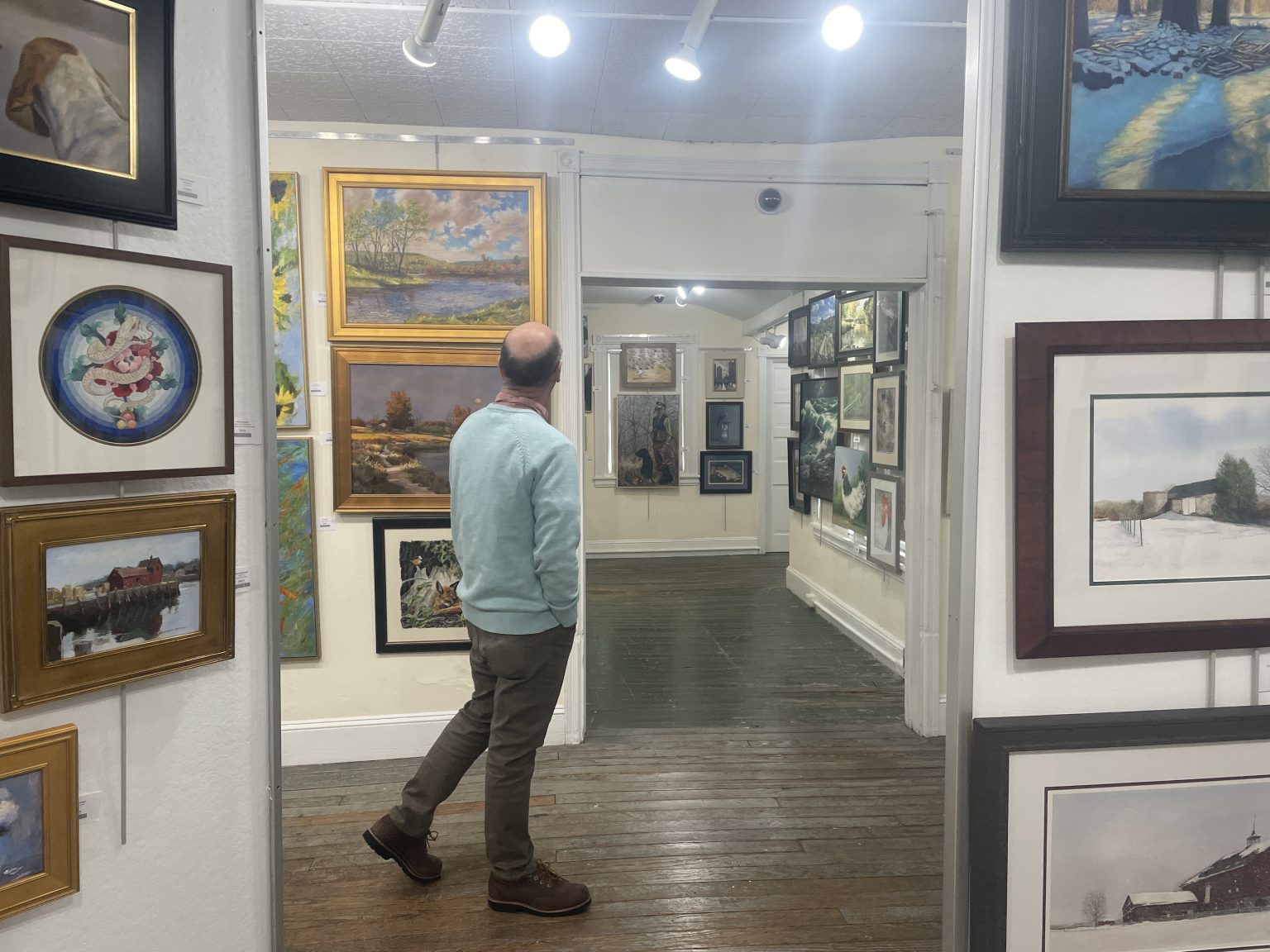 Gallery 1 - Visitor wandering through the galleries of the Yellow Springs Art Show.